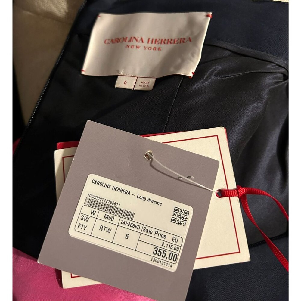 NWT $3550 Carolina Herrera Strapless Colorblock Silk Long Dress Pink Size 6 - Picture 5 of 5